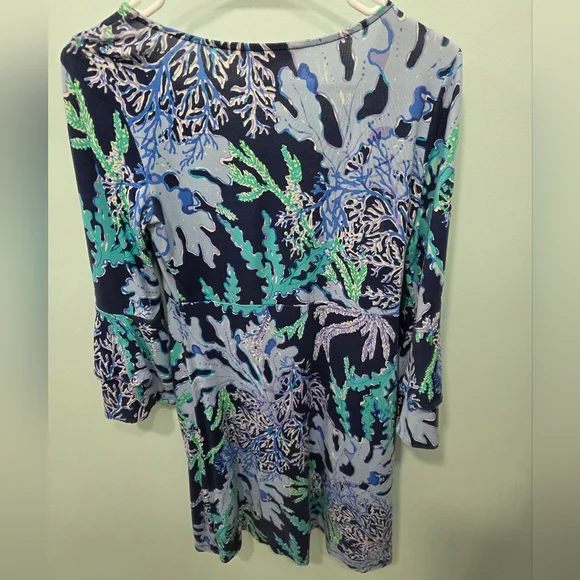 Lilly Pulitzer Blue and Green Bell Sleeve Sundress Euc - Picture 7 of 9